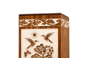 Urne funéraire en palissandre Oiseaux et fleurs Design Memorial Keepsake Urne funéraire décorative pour cendres - Product Image 5