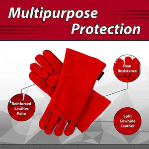 Guantes de Soldadura Rojos de Cuero Vacuno, Resistentes a la Abrasión, Suaves y Cómodos, Protección para las Manos, Guantes de Construcción - Product Image 2