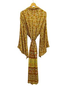 Bridal Robe Light Weight Silk Robe For <b>Woman</b> Night Wear Long Robe, Floral Print Indian Vintage Recycled Silk Sari <b>Kimono</b>, - Product Image 4