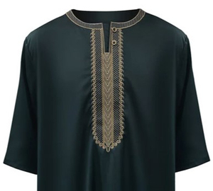 Thobe de Satén Premium de Alta Calidad para Hombre, Corte Regular, Largo hasta el Suelo, Bordado Simple, Moda Musulmana Árabe, Todas las Temporadas-XXL - Product Image 5