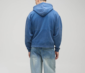 Sudadera con Capucha Personalizada OEM, Parche Bordado, Estilo Jogger Lavado, Color Sólido, Puños Acanalados, Cobertura Completa, Sudadera con Cremallera para Hombre - Product Image 3