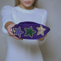 Diadema con Cuentas Hecha a Mano, Diseño Cuarta Estrella Especial, para Niñas, Nueva Llegada, Color Azul Dorado de Mardi Gras, Hiba Enterprises HE-5641