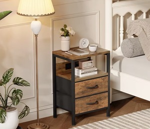 Comodino Rustico in Legno con <span class=keywords><strong>2</strong></span> o 3 Cassetti, Tavolino Industriale da Comodino o Tavolino Laterale per Camera da Letto e Soggiorno - Product Image 5