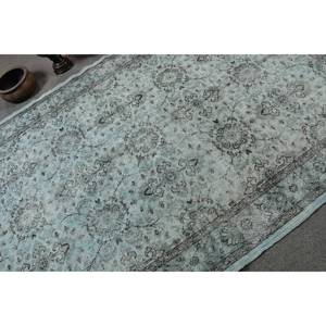 Tapis Turc Bleu Vintage 5.6 X 9.1ft Style Boho Laine Faite à la Main avec Support en Latex pour Chevet Rectangle Patchwork Motif - Product Image 5