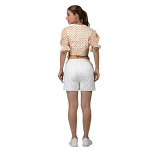 Top corto estampado a la moda y pantalones cortos con ojales, conjunto para mujer, ropa de playa de verano con estilo, traje informal de dos piezas para vacaciones - Product Image 5