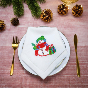 Serviette en tissu personnalisée brodée Noël bonhomme de neige dîner serviette ourlet serviettes de table maison hôtel vacances - Product Image 6