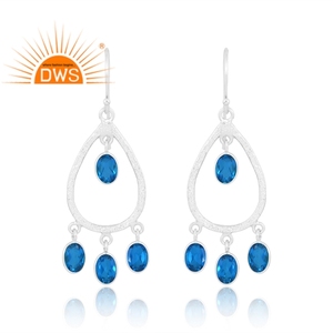 Meilleure vente 925 argent Sterling Doublet bleu topaze Quartz pierres précieuses balancent boucle d'oreille bijoux personnalisés pour les femmes cadeau pour elle - Product Image 1