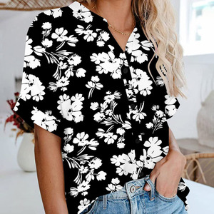 ท็อปส์ซูผู้หญิงพิมพ์ลายดอกไม้แฟชั่นเสื้อยืดแขนสั้นและเสื้อเบลาส์ผู้หญิงสําหรับสวมใส่ฤดูร้อนคุณภาพสูง - Product Image 3