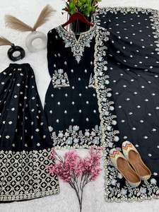 Traditional Wear Premium Chinon Silk Embellished With Multi Thread Embroidery Top With Full Sleeve and Sharara With Dupatta - Product Image 4