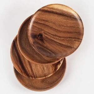 จานกลมไม้อะคาเซียสีดำสำหรับอาหารค่ำจานขนมทำด้วยมือ - Product Image 2