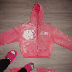 2025 tendencia creador a medida Rhinestone Baggy Zip cierre Streetwear chándal lujoso edredón pantalones de chándal acampanados Sudadera con capucha - Product Image 4