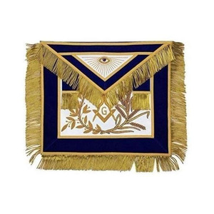 Mandil Masónico de Maestro Masón, Bordado en Oro y Plata, con Compás y Escuadra, Mandil Azul Marino con Collar de Cadena, Logia Azul VENERABLE - Product Image 1