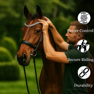 Brida de caballo de cuero genuino al por mayor, relleno suave elegante con forma anatómica, características ajustables para entusiastas de la equitación - Product Image 3