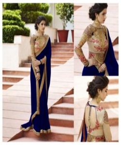 Luce fabuloso en nuestros saris de gasa bordados en piedra con detalles de volantes de blusa para correr sin costuras - Product Image 2