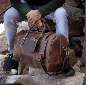 Full Grain Leather Duffle Bag/Monogrammed Genuine Leather Weekender Bag Leather Computer Sling Gifts for Him Leather <b>Briefcase</b> - Product Image 1