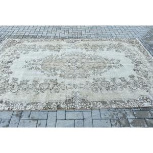 พรมตุรกีโบราณ ขนาด 5.6x9.5 ฟุต พรมลายตารางสีเทา ทำจากขนสัตว์ - Product Image 3