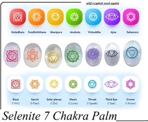Vente en gros de pierre naturelle sélénite 7 chakra Reiki avec symboles gravés cristal de guérison forme ronde Yoga Worry Set de pierre pour la méditation - Product Image 6