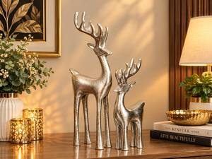 Ensemble de 2 sculptures de cerfs en métal argenté, décoration animale moderne pour table de Noël, décoration de la maison, thème des fêtes d'hiver - Product Image 2