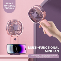 Nouveauté Ventilateur USB rechargeable couleur macaron, mini ventilateur portable avec support pour téléphone, ventilateur USB multifonction portable