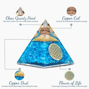 Pyramide d'orgonite en cristal aigue-marine chargée de Reiki Géométrie sacrée pour la sérénité Produit unique d'autres cristaux - Product Image 4