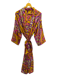 <b>Indian</b> Robe Floral Silk Sari Kimono Vintage Sari Robe Soft Beach Party Gown <b>Indian</b> Handmade Silk Kimono - Product Image 2