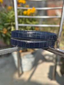 Elegante Cinturón Azul con Hebilla de Hierro Estilo Western, Longitud Ajustable, 3.5cm de Ancho, para Oficina y Atuendos Casuales - Product Image 2