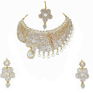 Ensemble de bijoux en alliage de cristal blanc de style vintage, collier, boucles d'oreilles, coiffe, pour femmes, mariage, fiançailles, anniversaire - Product Image 2