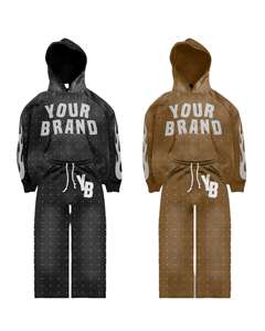 Nuevo Conjunto Deportivo Personalizado de Invierno, Talla Grande, con Bordado Desgastado, Sudadera con Capucha y Pantalones Deportivos Acampanados con Pedrería y Lavado Ácido, Unisex - Product Image 6