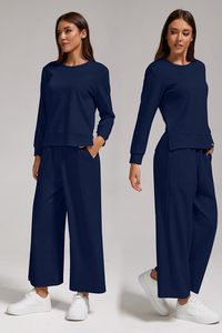 ชุดวอร์มผ้า2ชิ้นมีสไตล์แขนยาวกางเกงขายาวขากว้างกางเกงเลานจ์จับคู่ - Product Image 5