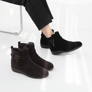 [JSHOE] Bottines à boucle en cuir de vache véritable pour femmes, chaussures de marche décontractées à talon bas de 3.5cm - Product Image 2