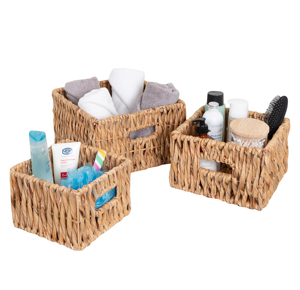TienPhong Wholesale Customizable Natural Table <b>Bathroom</b> Set 3 Square Nesting Water Hyacinth Baskets Handles Multifunctional - Product Image 2