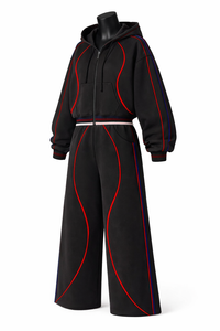 Custom <b>Women</b>’s 2 Piece Tracksuit Set Cropped Zip Hoodie Wide Leg <b>Pants</b> Contrast Piping Stripe Design Oem/Odm Wholesale - Product Image 3