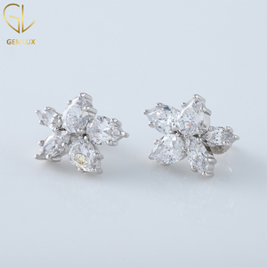 ออกแบบใหม่ Pear & Marquise ตัด Moissanite เพชรต่างหูแต่งงาน,ต่างหูสตั๊ดคลัสเตอร์เงิน 925 สําหรับผู้หญิง - Product Image 4