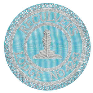 BADGE DE TABLIER DE TRÉSOR D'ARTISANAT MAÇONNIQUE AVEC BADGES DE BASE EN TISSU ARGENT MOIRE BRODÉ À LA MAIN - Product Image 4