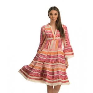 Robe courte d'été indienne à tissage en V d'inspiration bohème pour femmes, col en V, robe tunique mi-longue à manches longues - Product Image 2