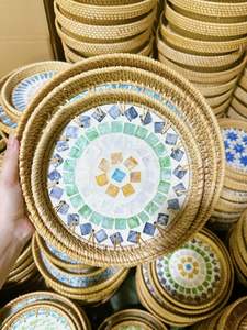 Luxury Handwoven Rattan Serving Tray with Mother of Pearl Shell Inlay - Product Image 2