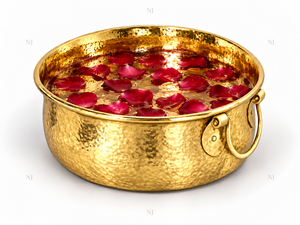 Bol de pédicure en cuivre martelé doré, rond, avec poignées - Product Image 2