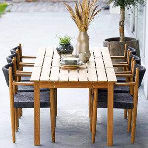 Mesa de Comedor Rectangular de Madera de Teca Maciza para Exteriores con Sillas de Brazos de Cuerda Tejida para Patio, Terraza y Cafetería - Product Image 5