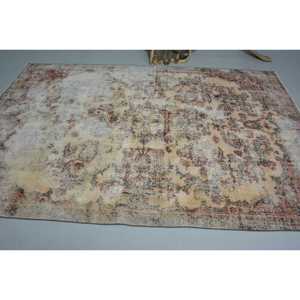 Vintage Rug, 6.2x9.3 ft Large Rug, <b>Brown</b> Polka dot <b>Wool</b> Turkish Rug - Product Image 3