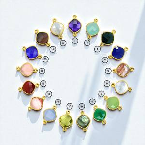 เบาะพลอยแซฟไฟร์แบบทำมือแบบเหลี่ยมเพชรพลอยเสน่ห์ขั้วต่อแบบ DIY สองชั้นประดับอัญมณีชุบทอง - Product Image 2