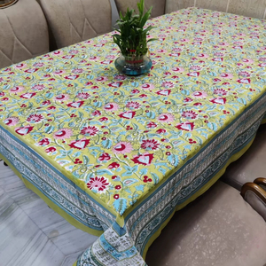 Floral Print Handcrafted 100% Cotton Heritage <b>Tablecloth</b> Handmade Block Printed Traditional Rectangle Artisan Design Cover - Product Image 1