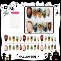 NBL-JX-241 Faux Ongles à Presser Halloween Spirale 3D Araignée Chauve-souris Château Ombré Réutilisables Vente en Gros