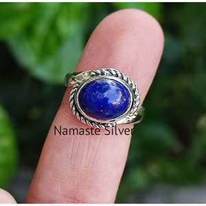Handmade 925 Sterling Silver <b>Lapis</b> <b>Lazuli</b> <b>Ring</b> September Birthstone Promise Jewelry with Oval Blue Gemstone Certified Boho Style - Product Image 3