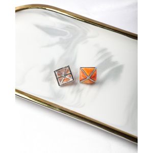 Geometric Stud Earrings with Zircon Pearl Diamond in Gold Plated - Product Image 3