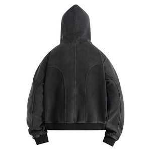 Al por mayor OEM Sudadera con capucha de invierno de peso pesado 500GSM con cremallera completa, estilo streetwear de diseñador personalizado, con insignia desgastada y efecto stone - Product Image 2