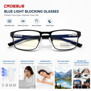Gafas de Lectura <span class=keywords><strong>con</strong></span> Montura Metálica para Hombre, <span class=keywords><strong>Lentes</strong></span> <span class=keywords><strong>con</strong></span> Filtro de Luz Azul, Gafas de <span class=keywords><strong>Aumento</strong></span> para Ordenador, Protección Ocular para Trabajo de Oficina - Product Image 6