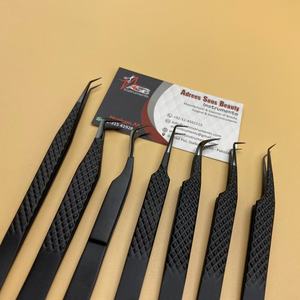Pinzas de extensión de pestañas de acero inoxidable japonesas mate negras con logotipo personalizado pinzas de pestañas de volumen probadas a mano con punta puntiaguda - Product Image 4