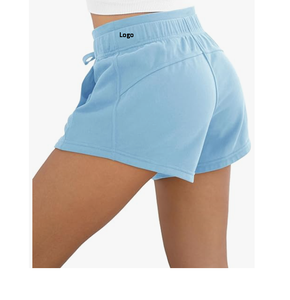 Bañador de secado rápido de poliéster 100% para mujer, bañador de playa informal con cierre de tracción, pantalones cortos con cordón de felpa francesa estampados - Product Image 3