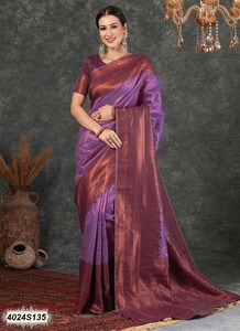 Saree de seda kanjivaram de diseñador moderno para mujer, material suave con blusa étnica y Elegante ropa de fiesta clásica de boda para mujer - Product Image 4