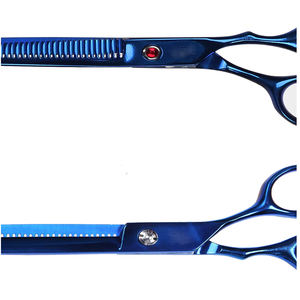 Ciseaux amincissants en acier inoxydable polonais miroir couleur bleu marine 18.5 cm cisaillement amincissant les cheveux avec vis diamantée rouge - Product Image 3